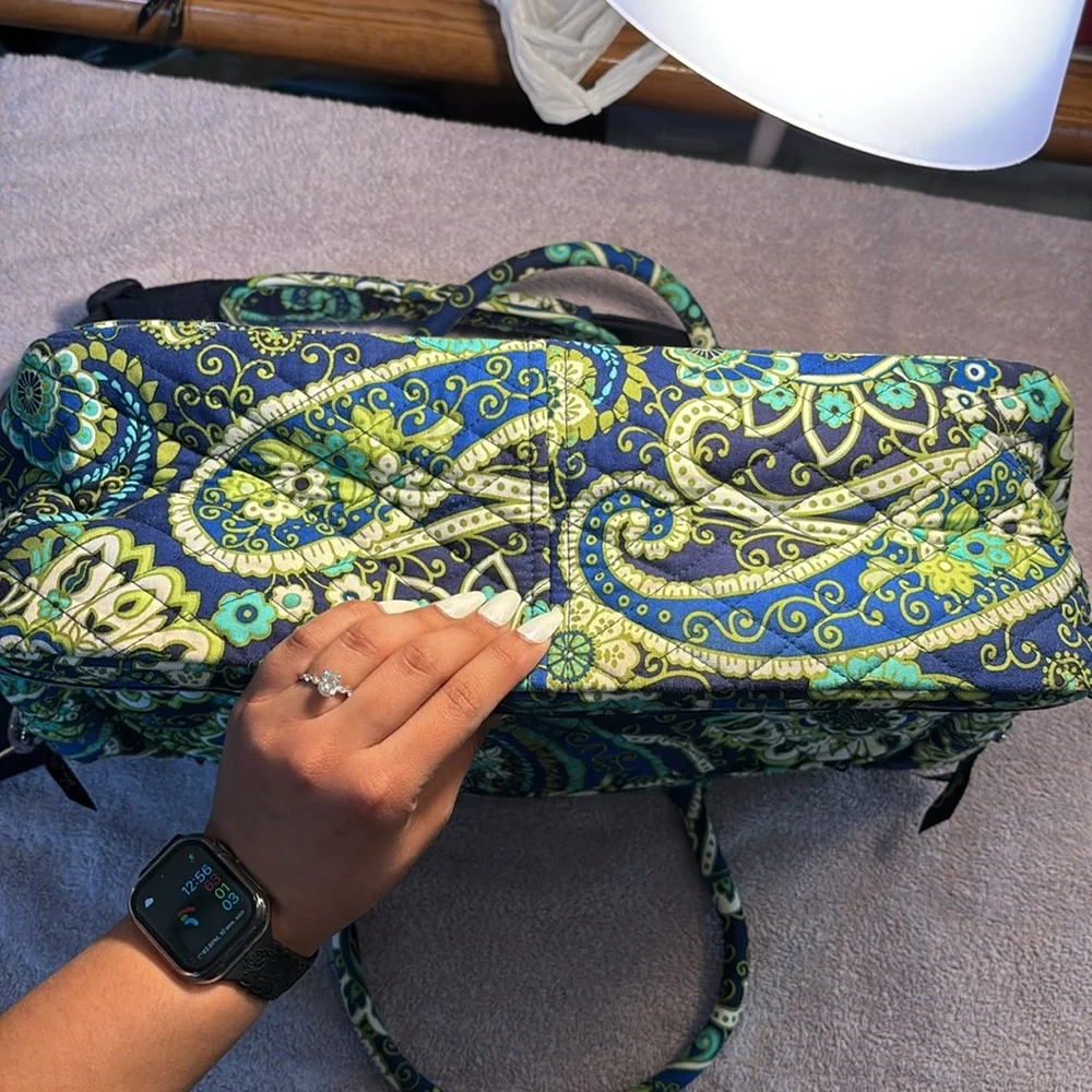 Green and Blue Quilted Laptop Bag with Paisley Print Vera Bradley
